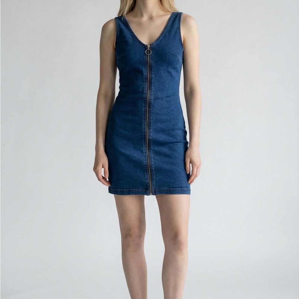 7th & Hudson Women's Size Small Full Zip Denim Mini Dress Blue
